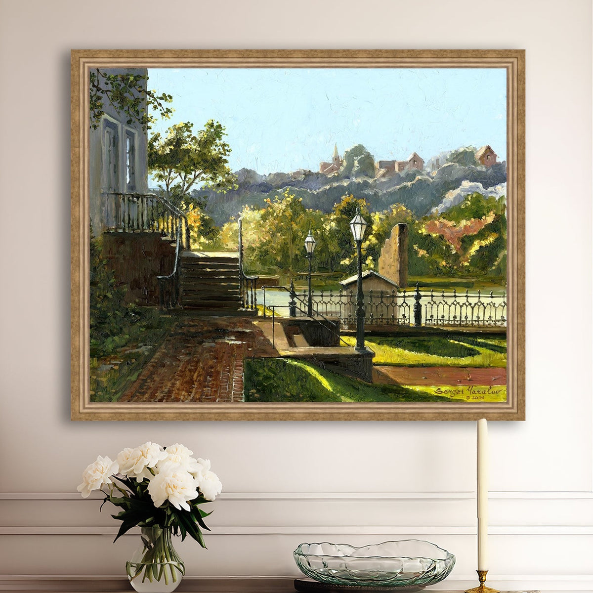 Summer Day, painting of Main Street, Bethlehem, Moravian Church