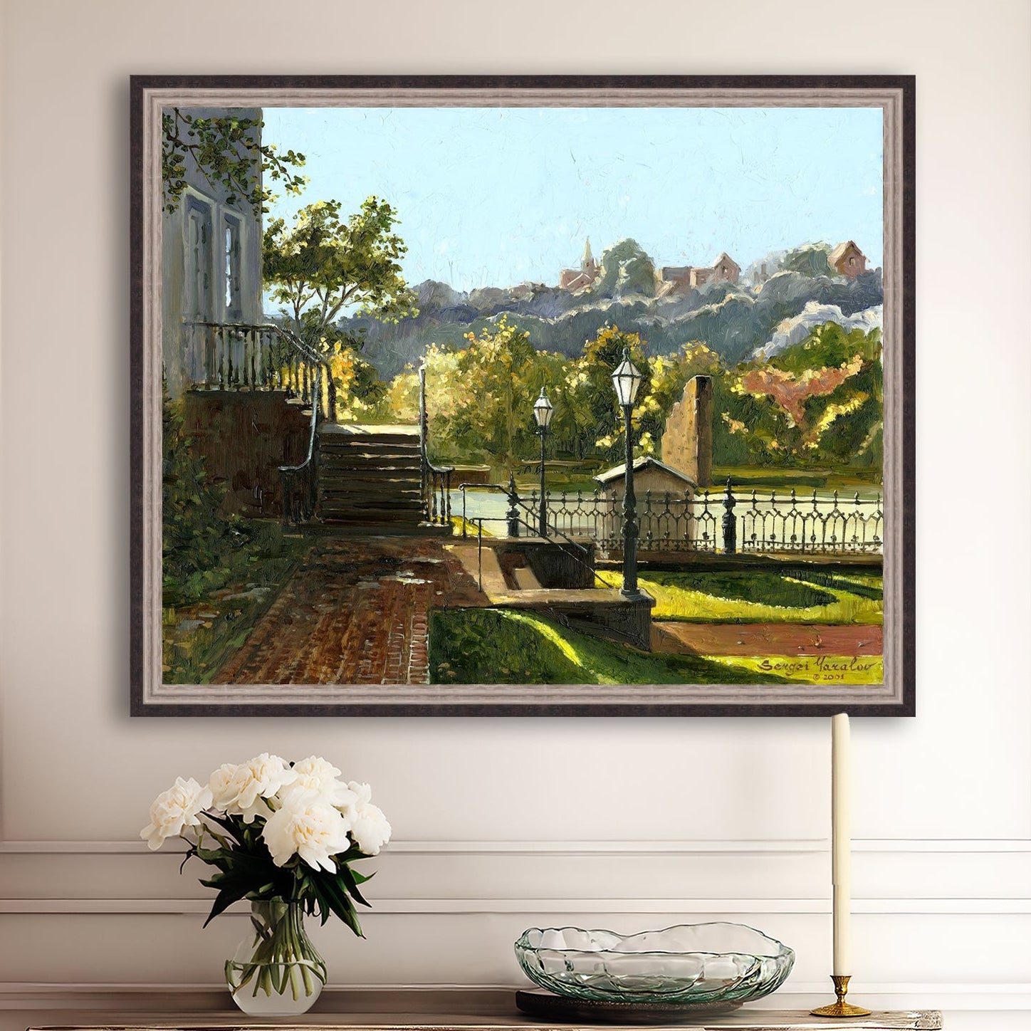 Summer Day, painting of Main Street, Bethlehem, Moravian Church