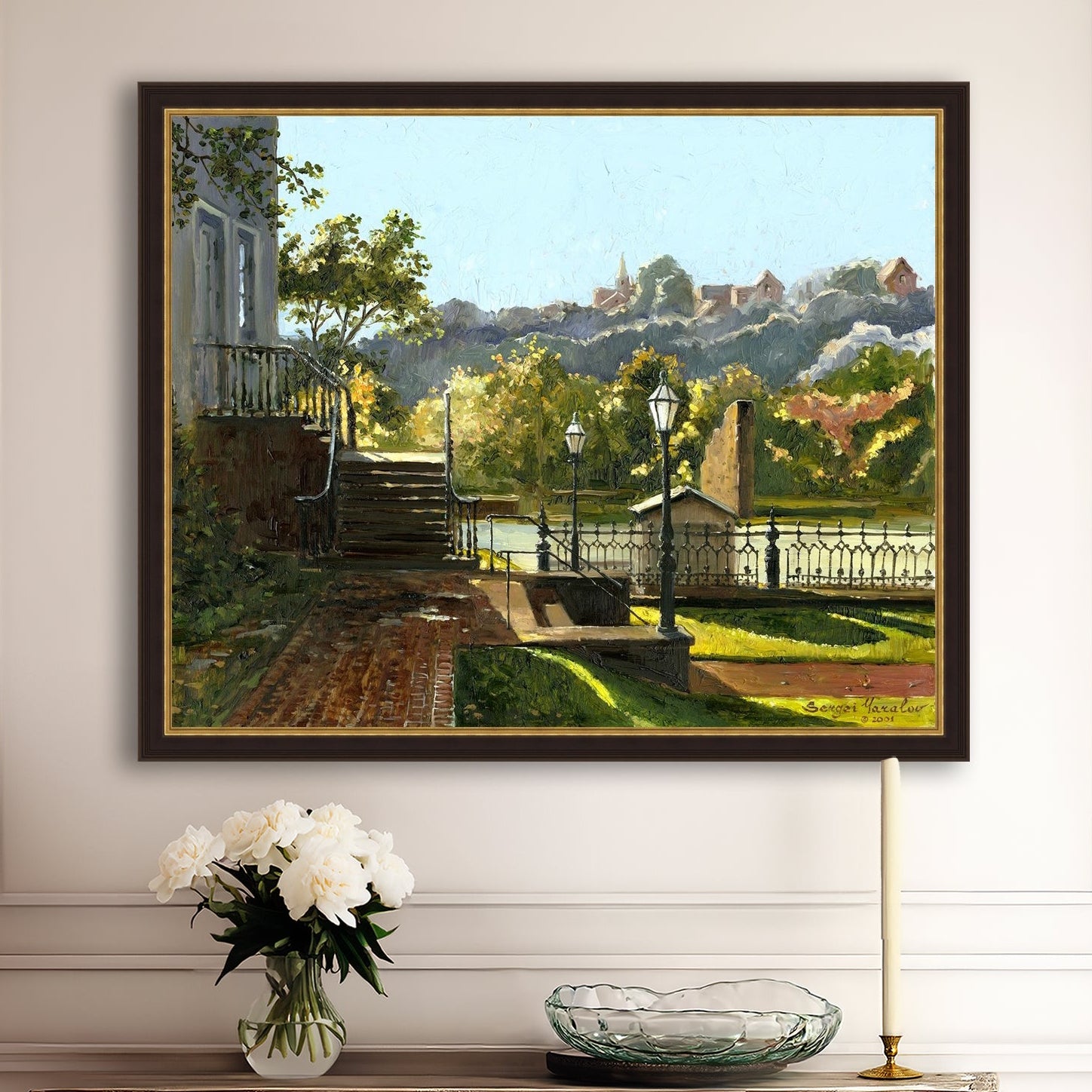 Summer Day, painting of Main Street, Bethlehem, Moravian Church