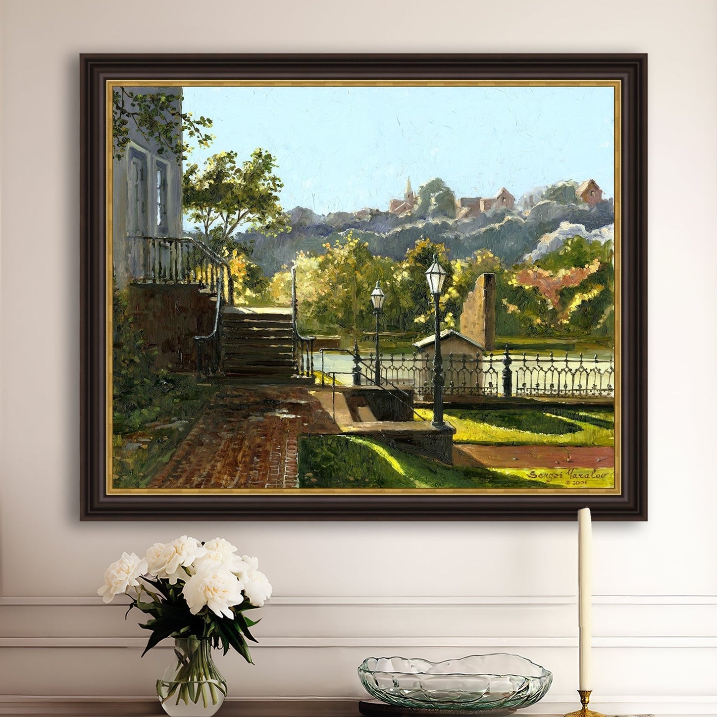 Summer Day, painting of Main Street, Bethlehem, Moravian Church