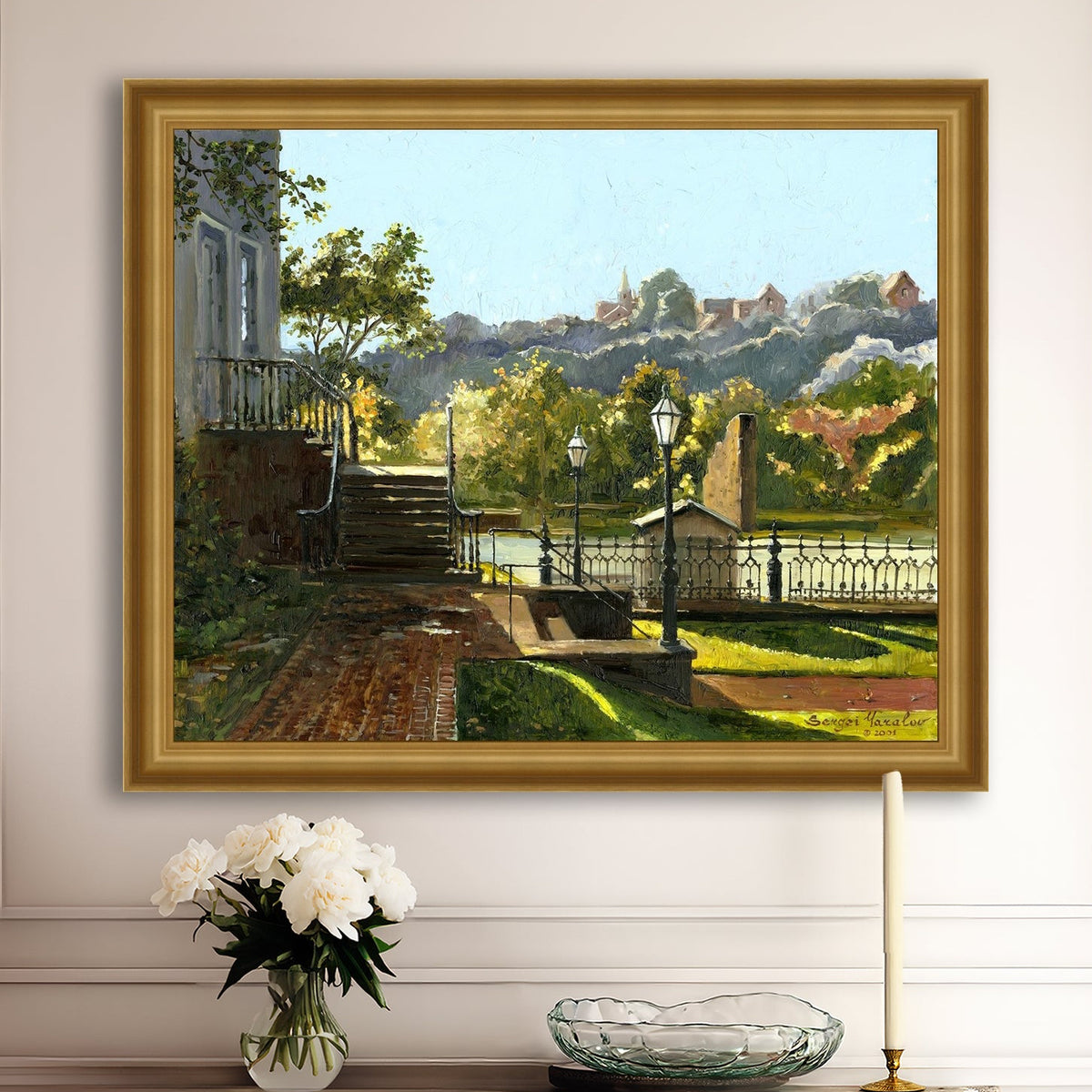 Summer Day, painting of Main Street, Bethlehem, Moravian Church