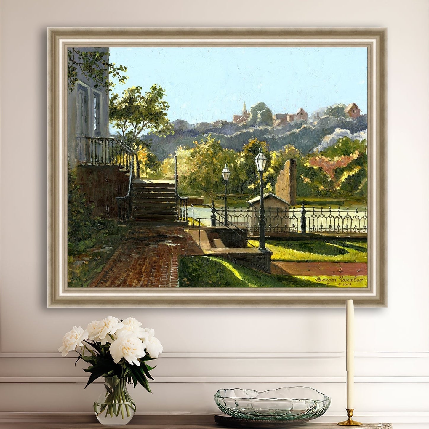 Summer Day, painting of Main Street, Bethlehem, Moravian Church