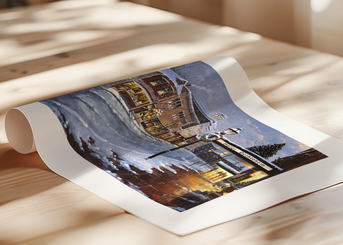 Hotel Bethlehem painting with the snow and Christmas Tree 