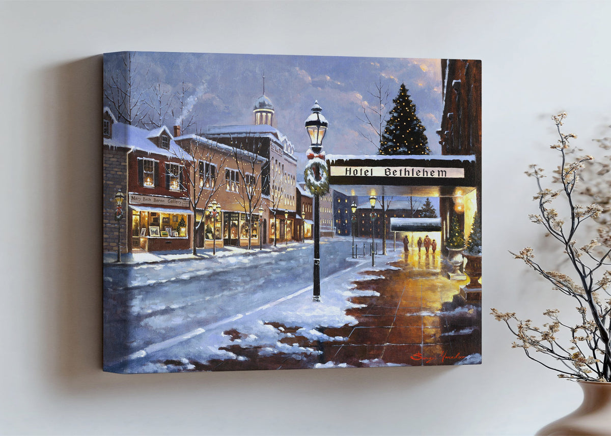 Hotel Bethlehem painting with the snow and Christmas Tree 