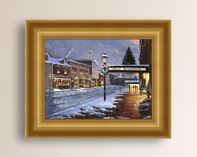 Hotel Bethlehem painting with the snow and Christmas Tree 