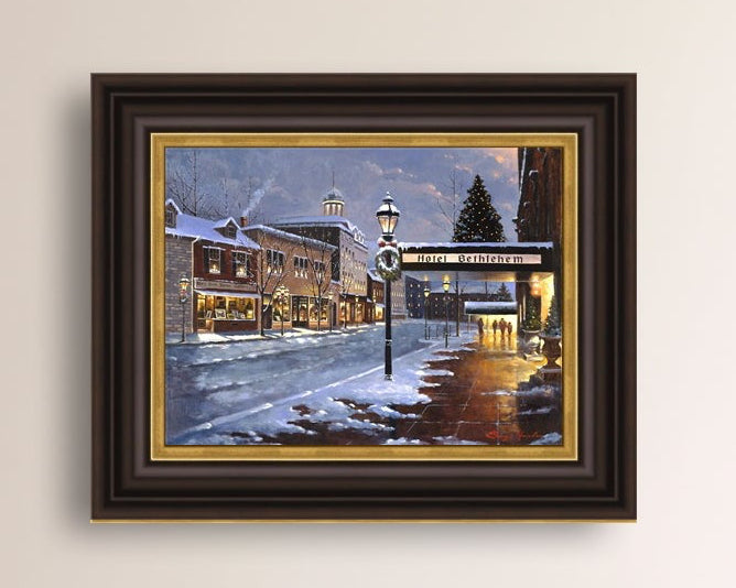 Hotel Bethlehem painting with the snow and Christmas Tree 