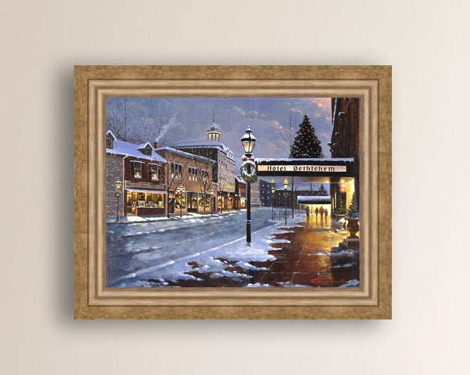 Hotel Bethlehem painting with the snow and Christmas Tree 