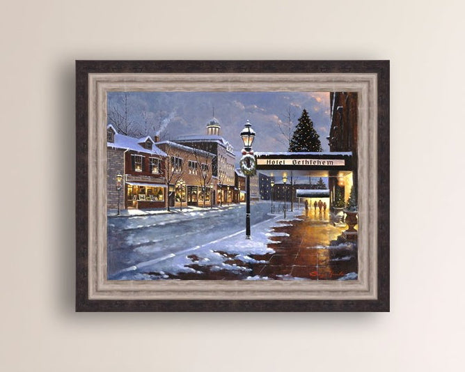 Hotel Bethlehem painting with the snow and Christmas Tree 