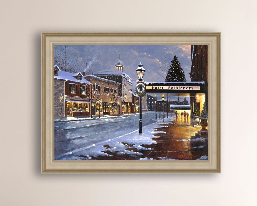 Hotel Bethlehem painting with the snow and Christmas Tree 