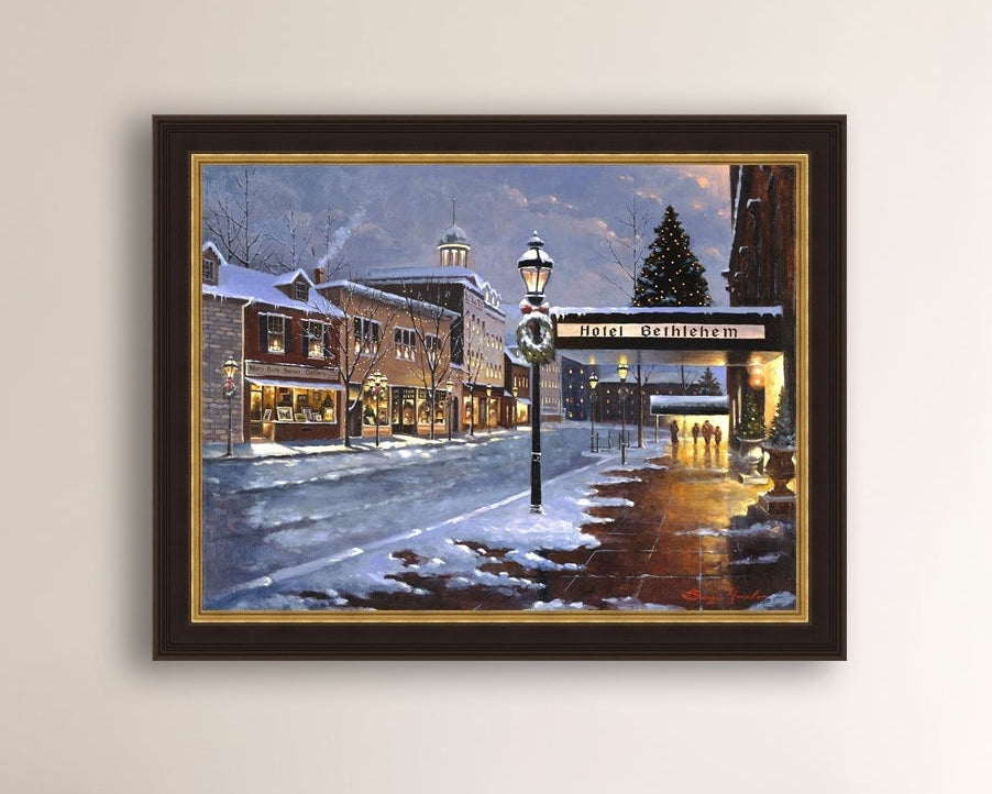 Hotel Bethlehem painting with the snow and Christmas Tree 