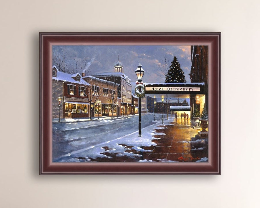 Hotel Bethlehem painting with the snow and Christmas Tree 