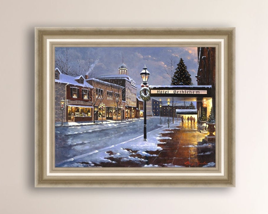 Hotel Bethlehem painting with the snow and Christmas Tree 