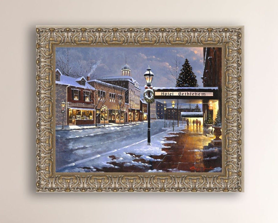 Hotel Bethlehem painting with the snow and Christmas Tree 