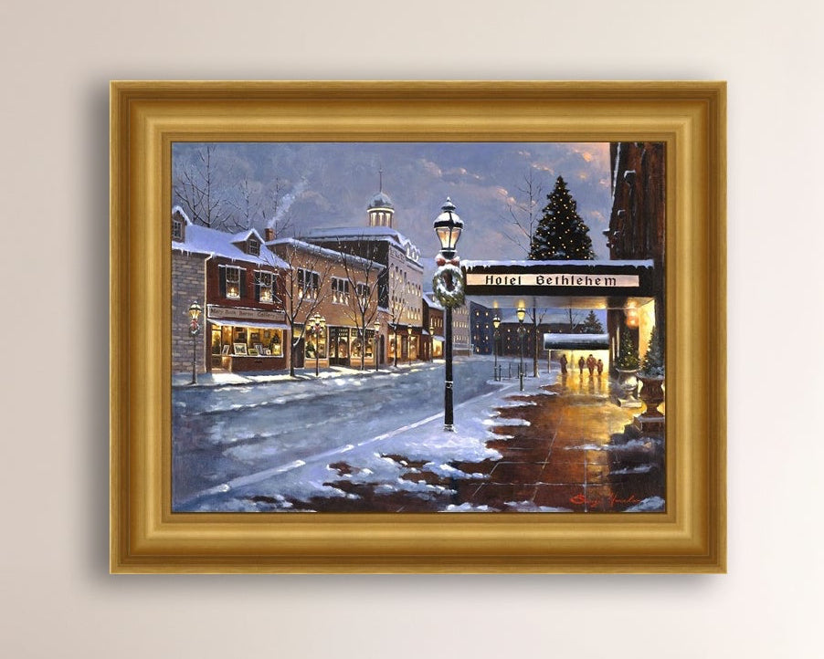 Hotel Bethlehem painting with the snow and Christmas Tree 