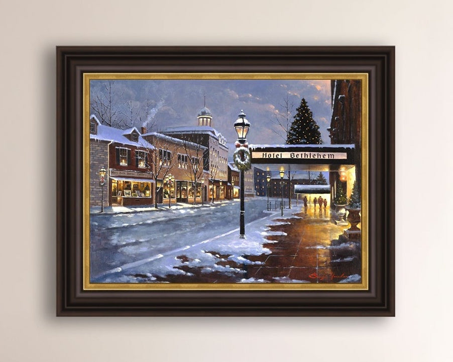 Hotel Bethlehem painting with the snow and Christmas Tree 