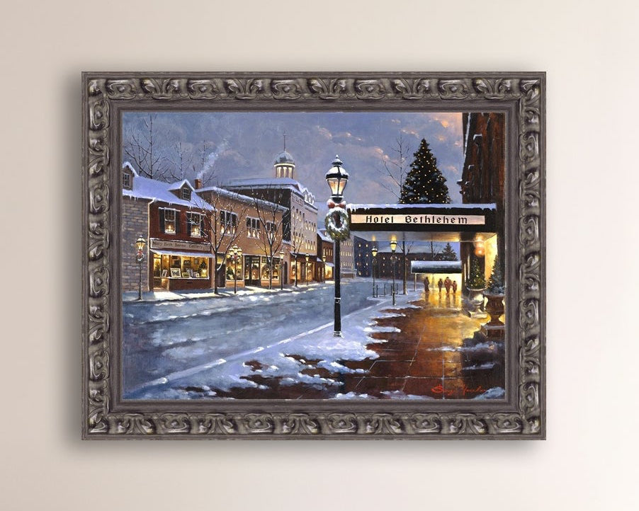 Hotel Bethlehem painting with the snow and Christmas Tree 