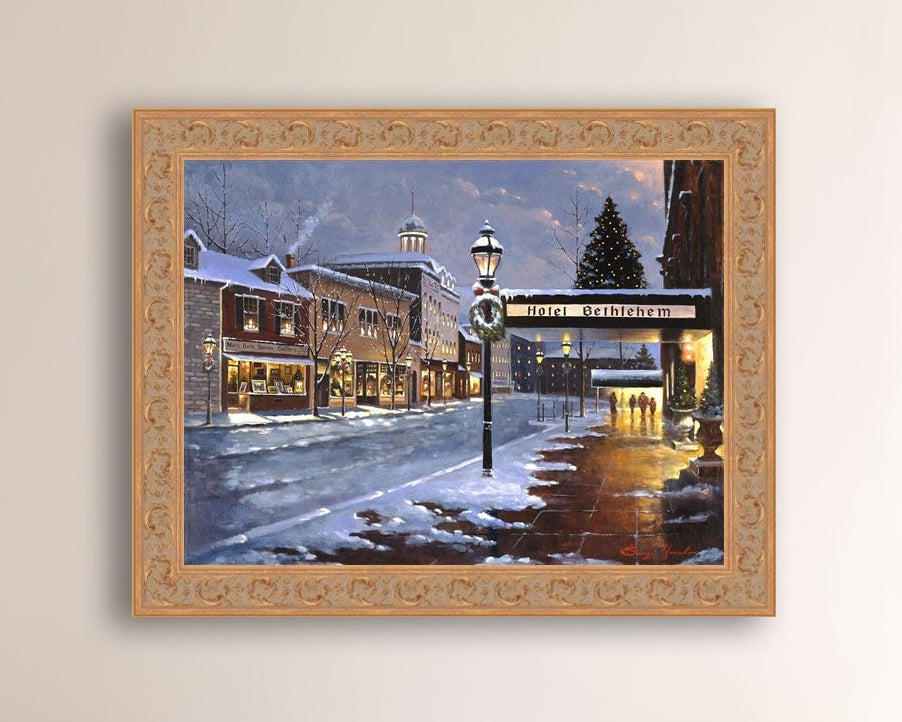 Hotel Bethlehem painting with the snow and Christmas Tree 