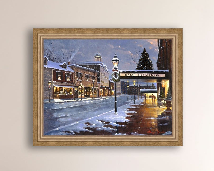 Hotel Bethlehem painting with the snow and Christmas Tree 