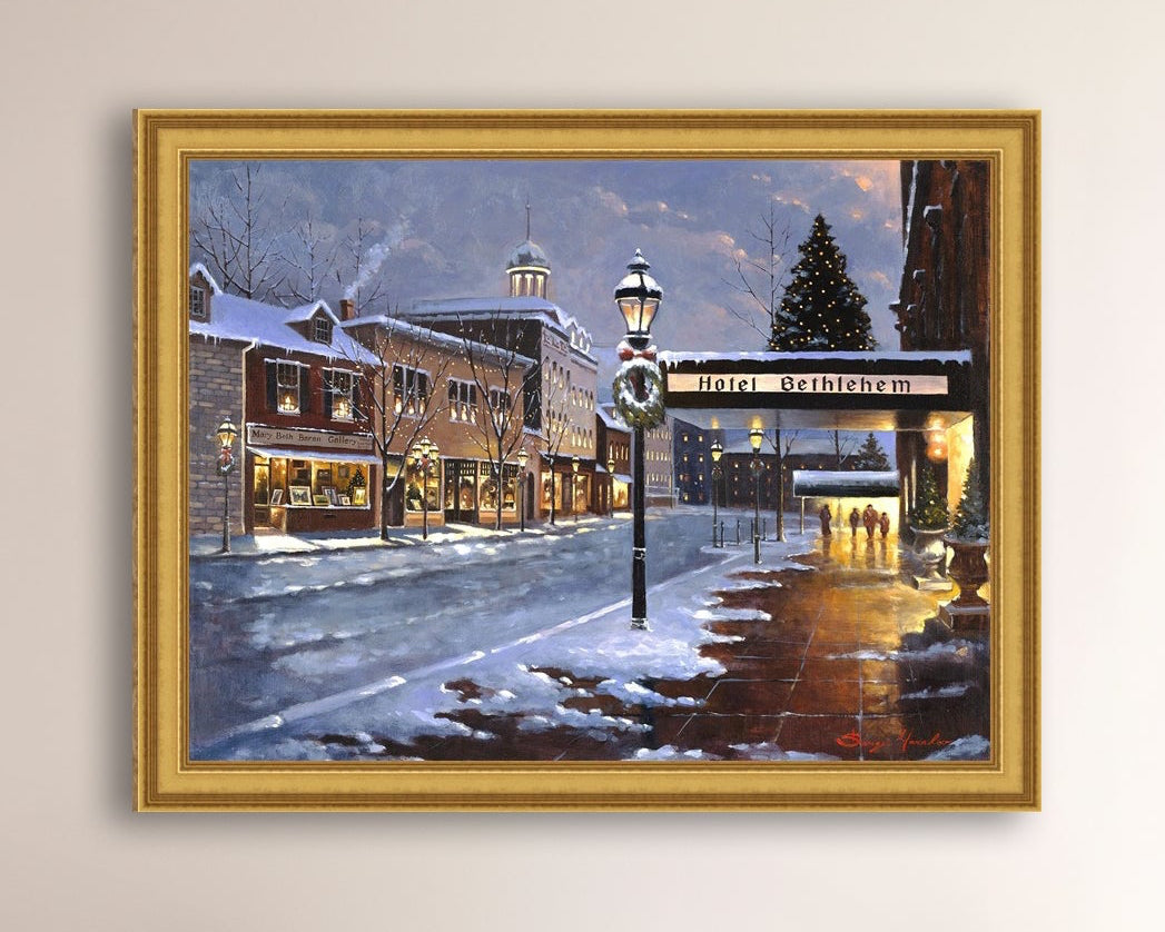 Hotel Bethlehem painting with the snow and Christmas Tree 