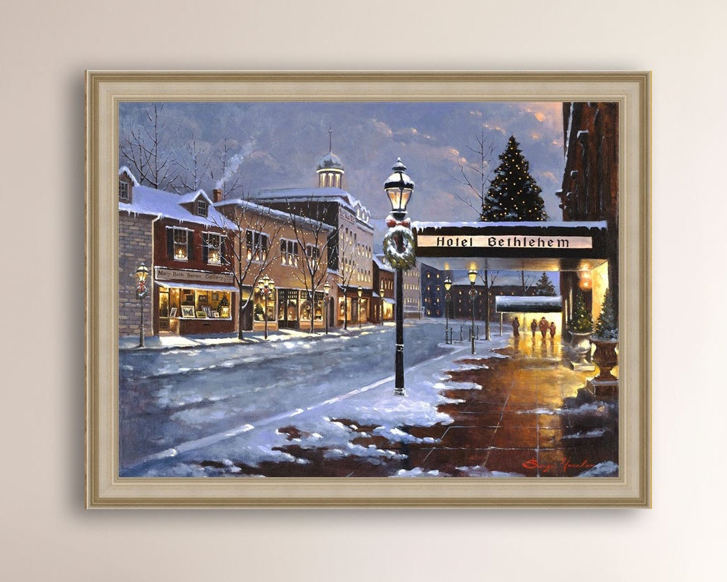 Hotel Bethlehem painting with the snow and Christmas Tree 