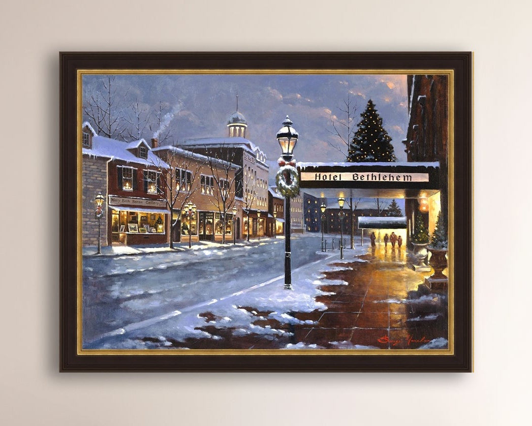 Hotel Bethlehem painting with the snow and Christmas Tree 