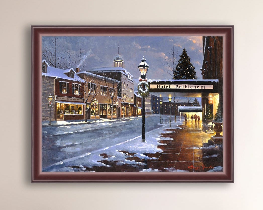 Hotel Bethlehem painting with the snow and Christmas Tree 
