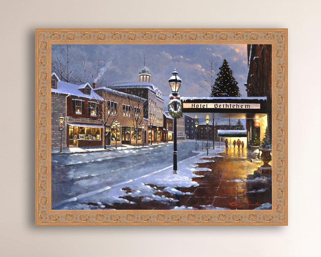 Hotel Bethlehem painting with the snow and Christmas Tree 