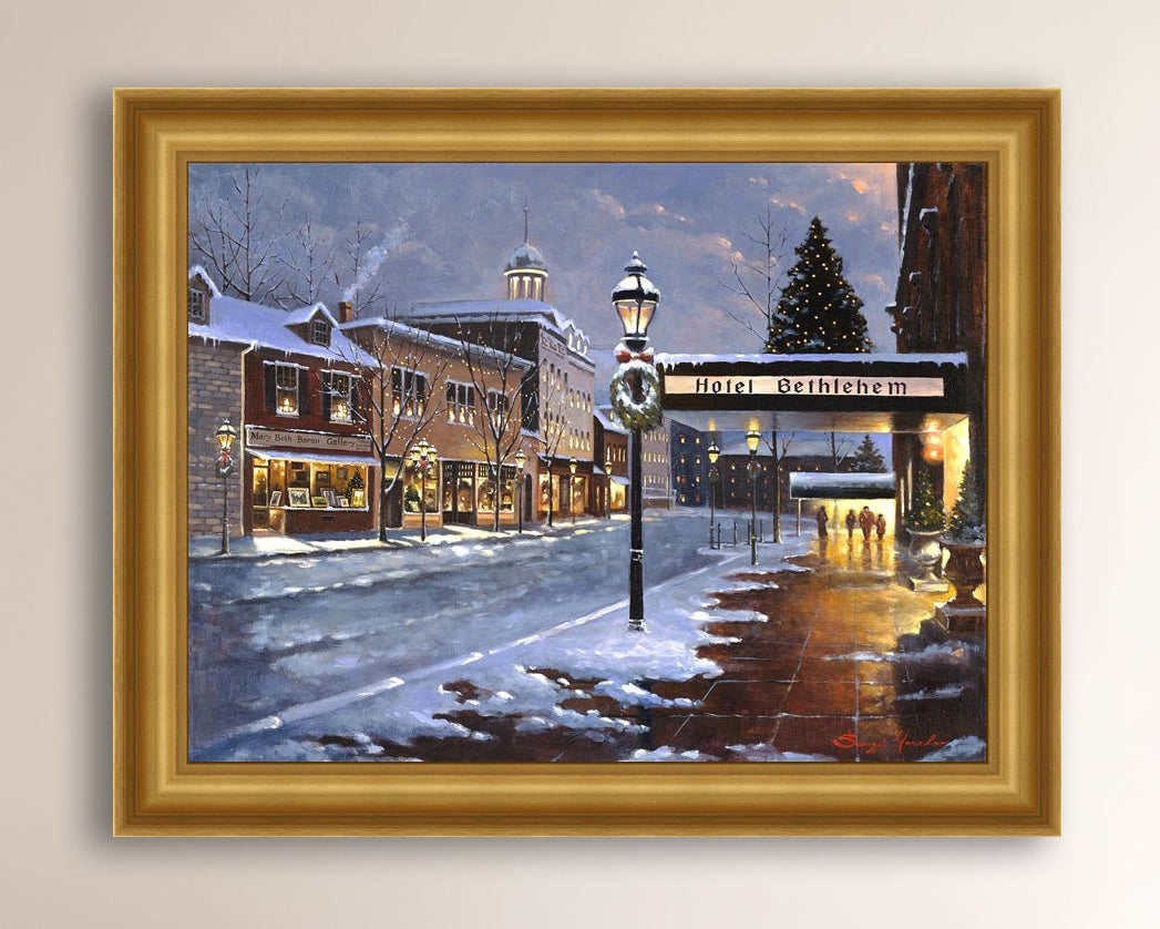 Hotel Bethlehem painting with the snow and Christmas Tree 