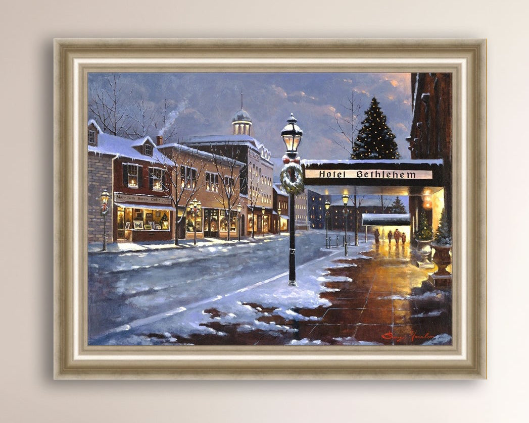 Hotel Bethlehem painting with the snow and Christmas Tree 