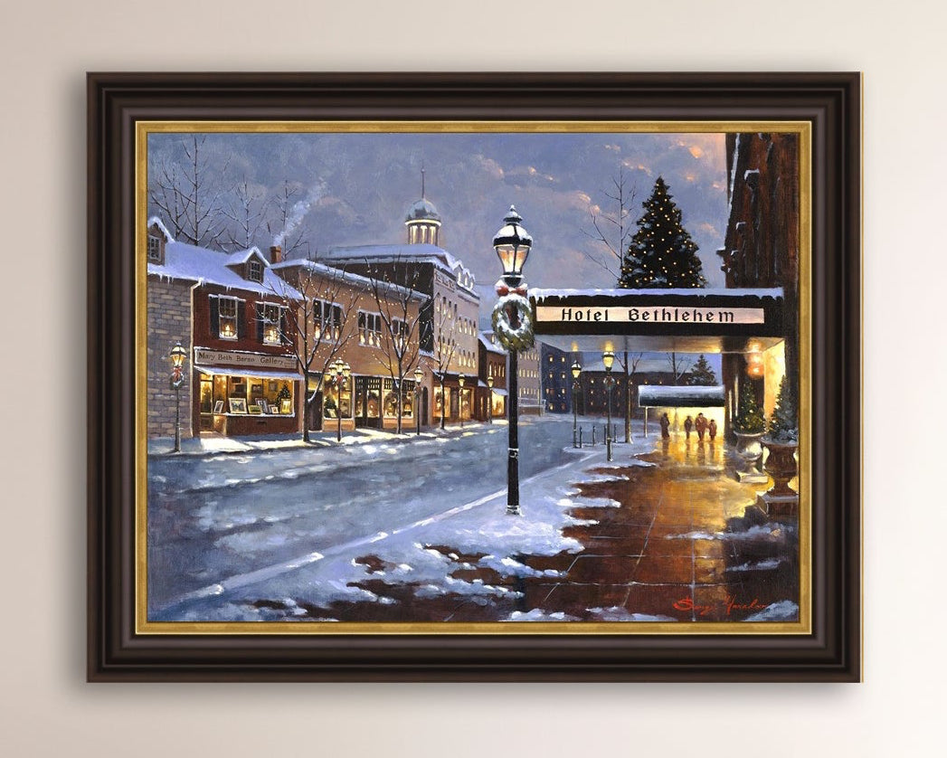 Hotel Bethlehem painting with the snow and Christmas Tree 