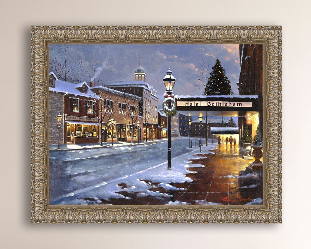 Hotel Bethlehem painting with the snow and Christmas Tree 