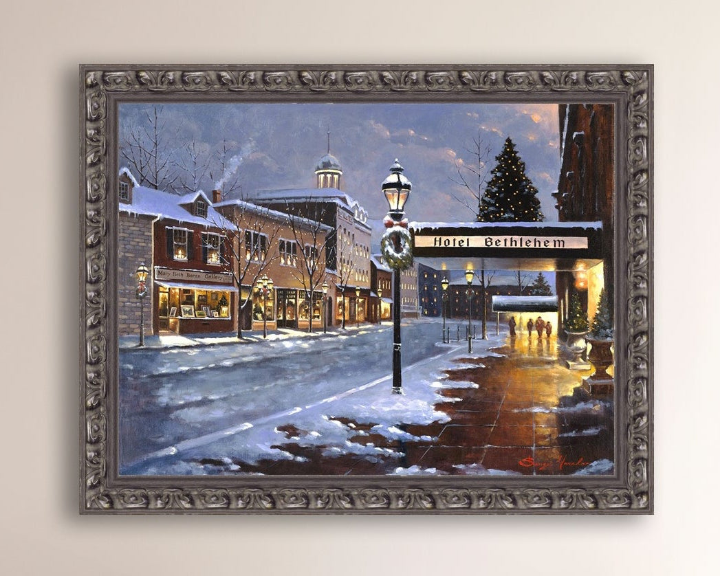 Hotel Bethlehem painting with the snow and Christmas Tree 