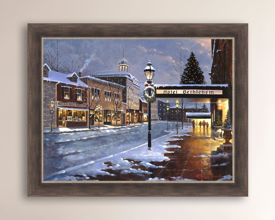 Hotel Bethlehem painting with the snow and Christmas Tree 