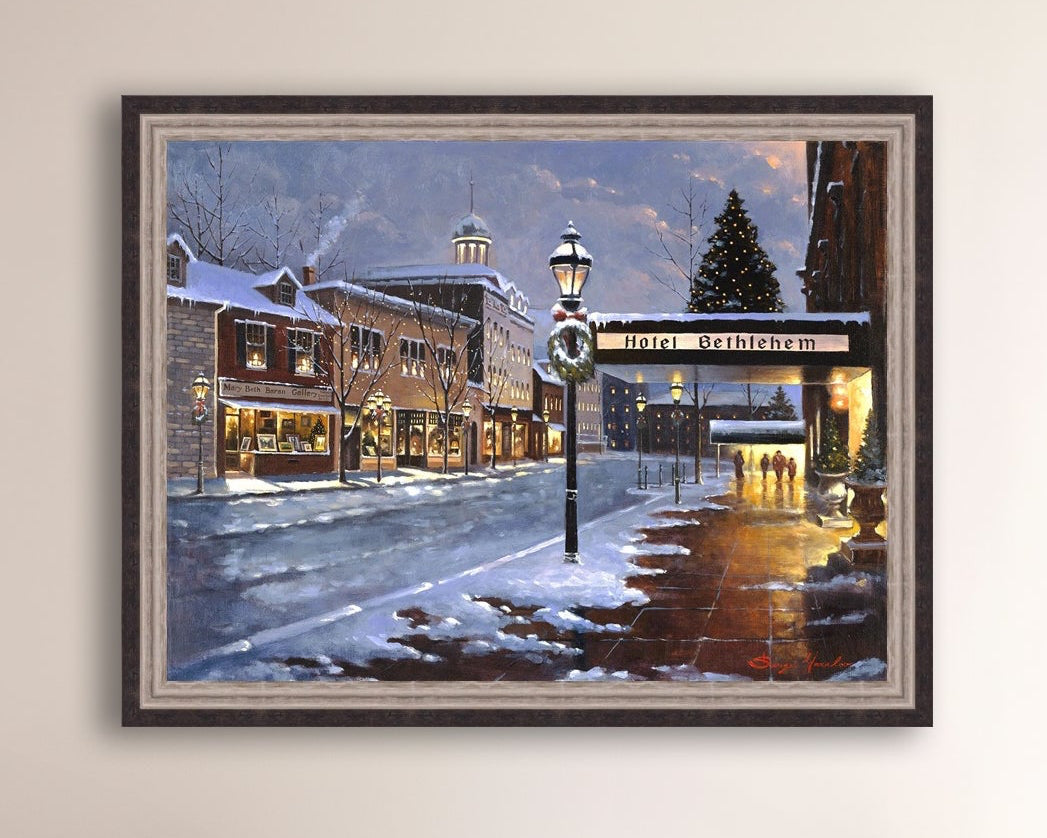Hotel Bethlehem painting with the snow and Christmas Tree 