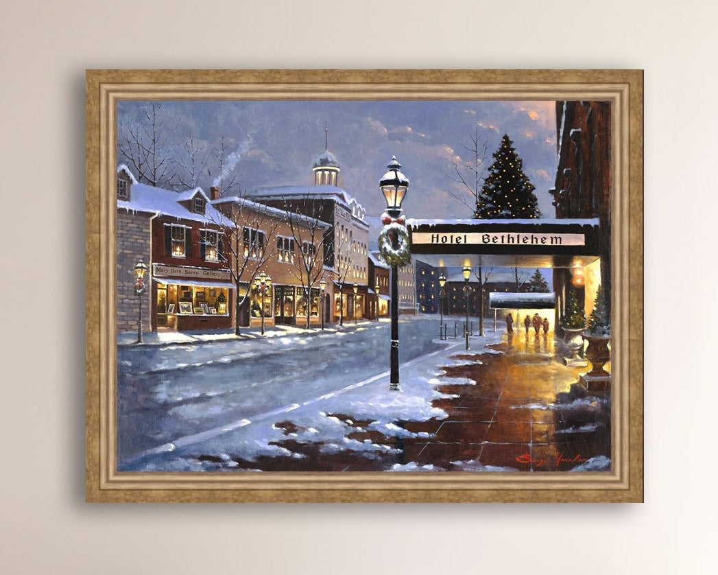 Hotel Bethlehem painting with the snow and Christmas Tree 