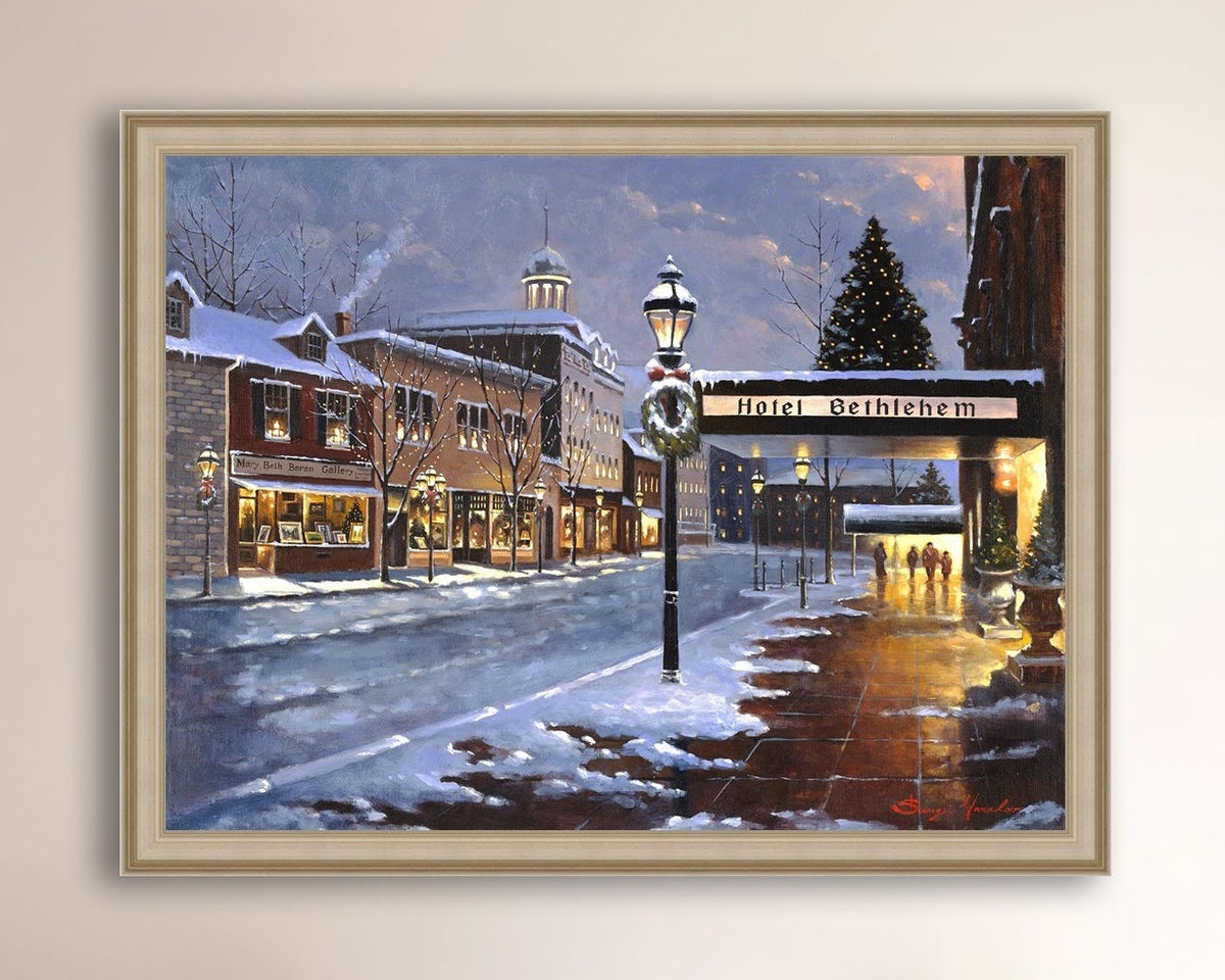 Hotel Bethlehem painting with the snow and Christmas Tree 
