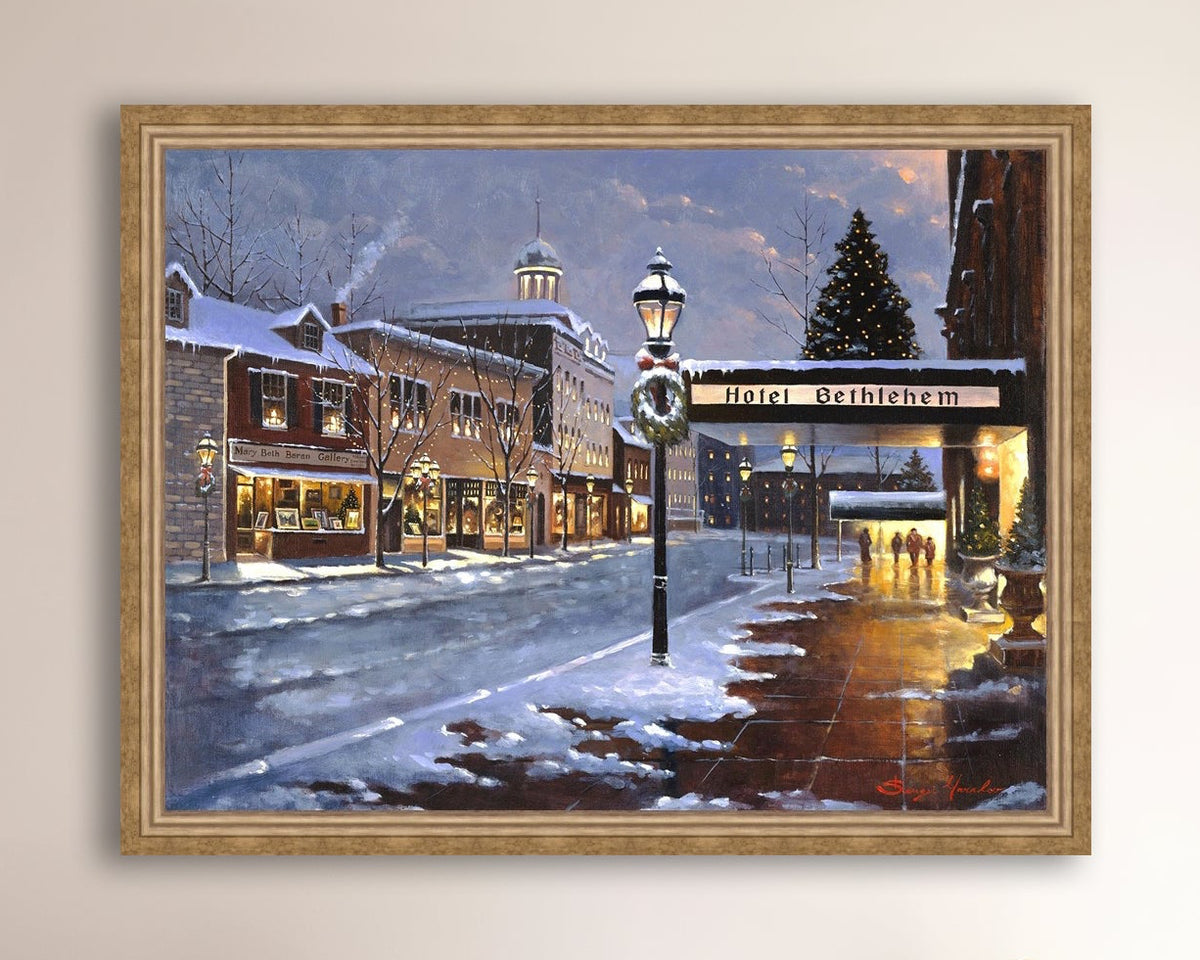 Hotel Bethlehem painting with the snow and Christmas Tree 