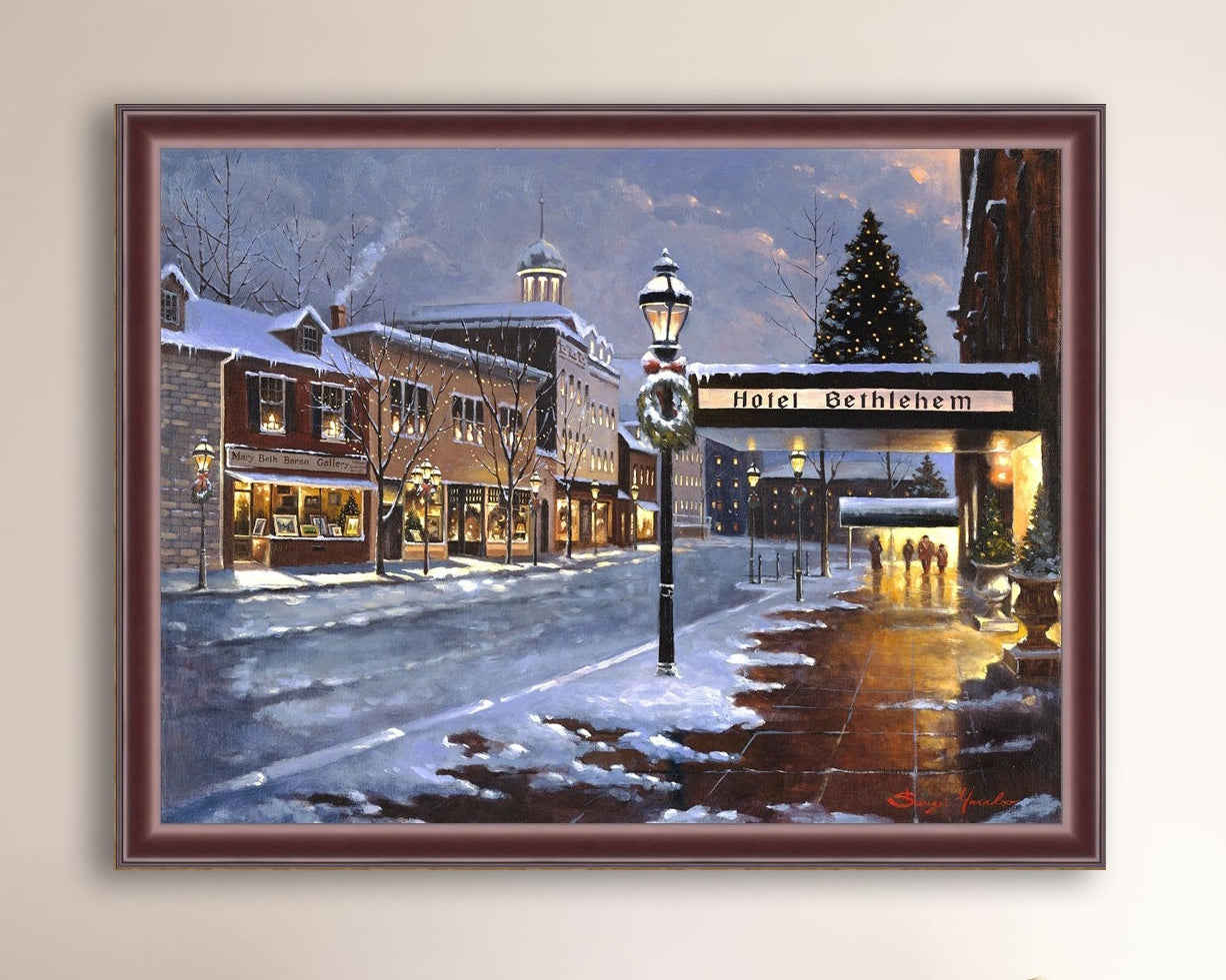 Hotel Bethlehem painting with the snow and Christmas Tree 