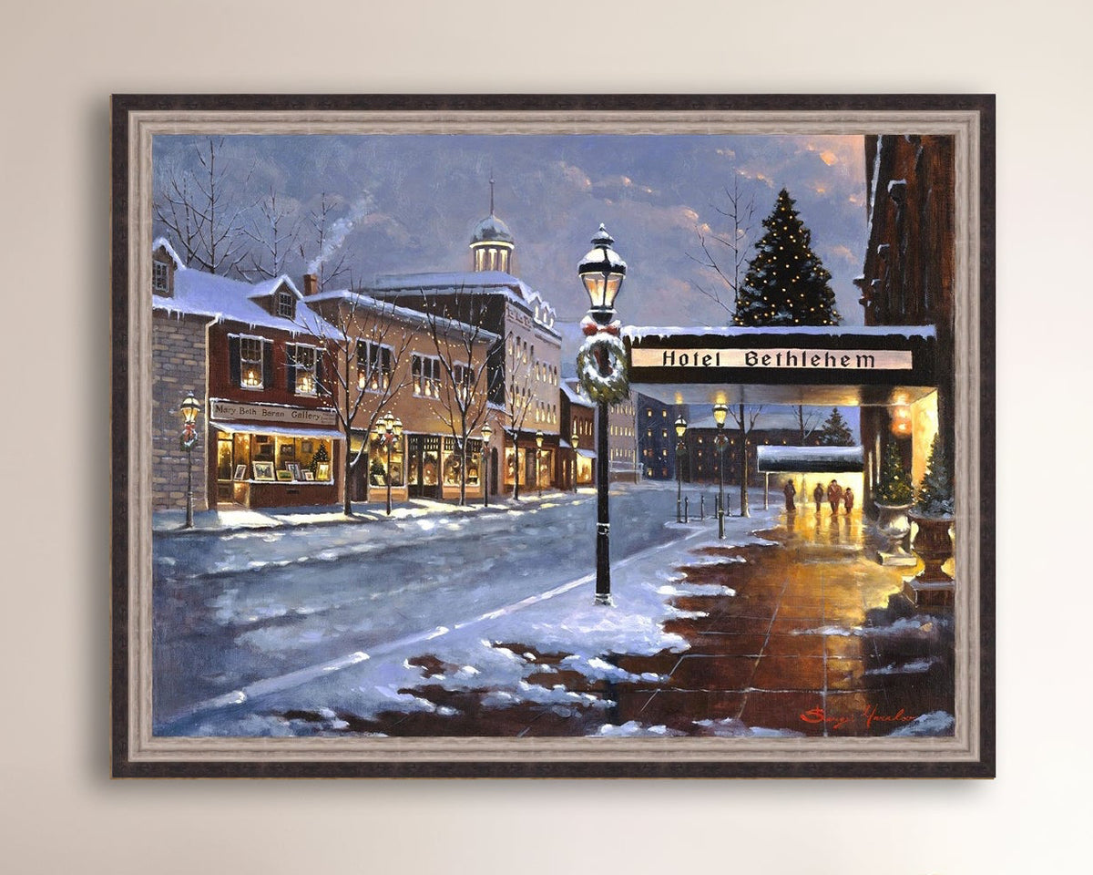 Hotel Bethlehem painting with the snow and Christmas Tree 