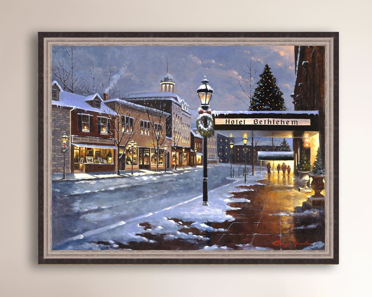 Hotel Bethlehem painting with the snow and Christmas Tree 