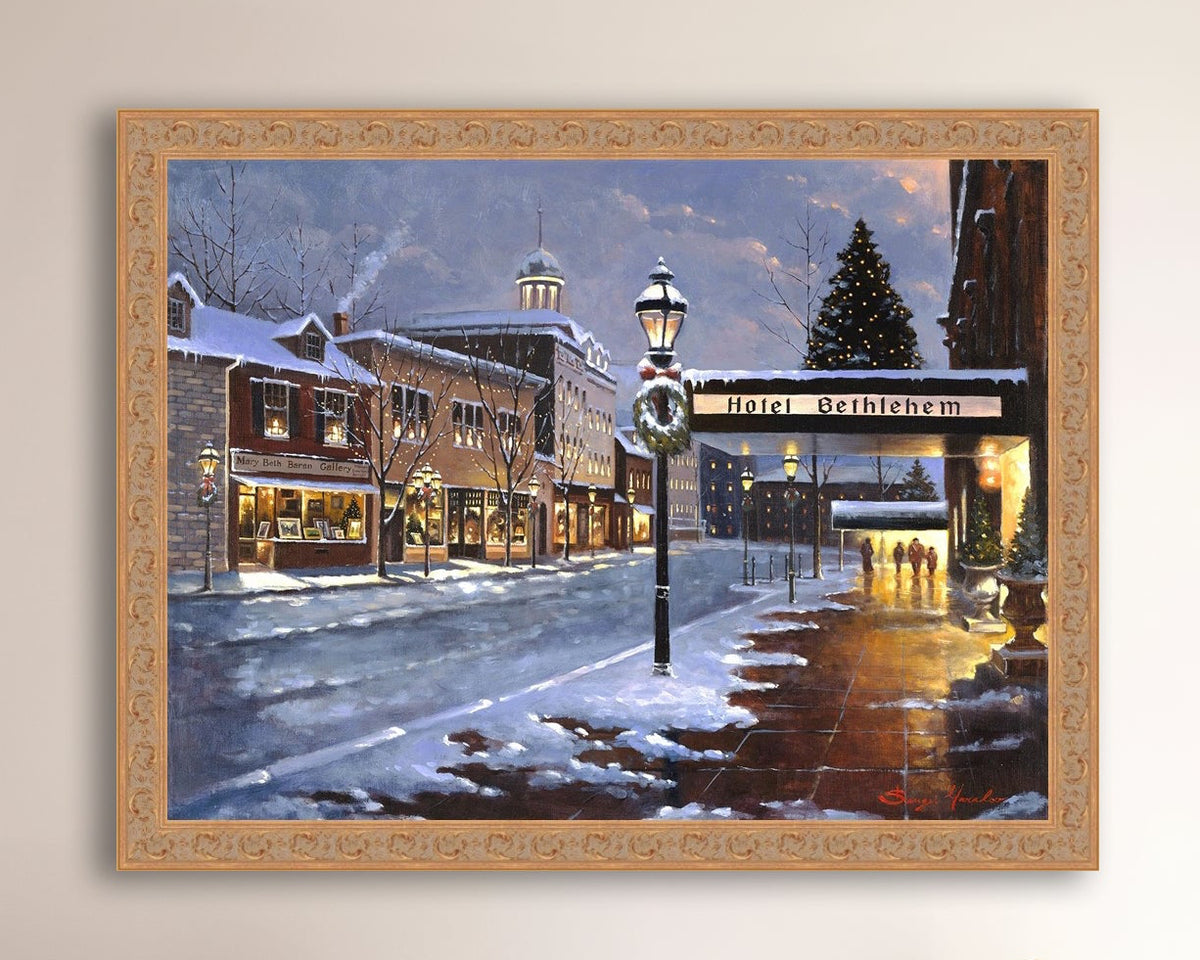 Hotel Bethlehem painting with the snow and Christmas Tree 