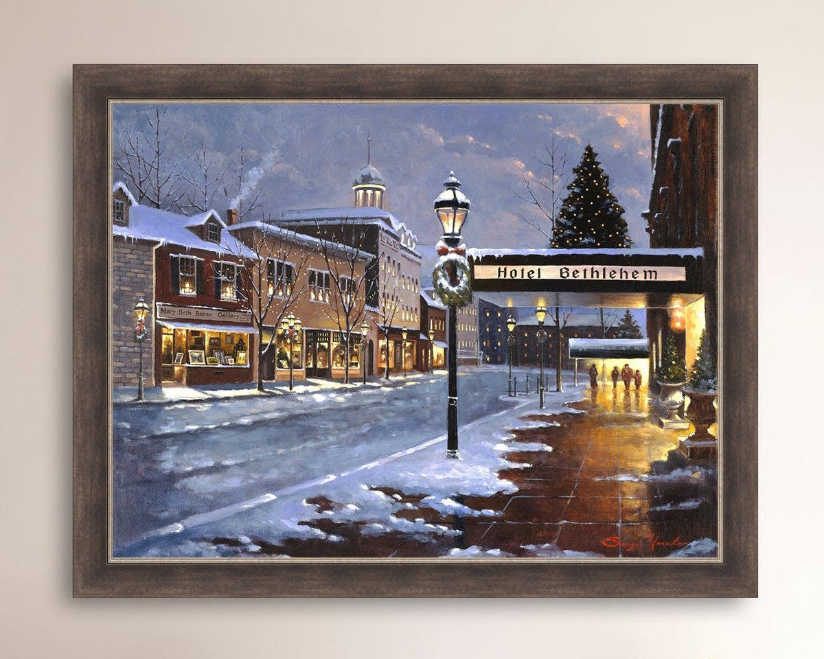 Hotel Bethlehem painting with the snow and Christmas Tree 