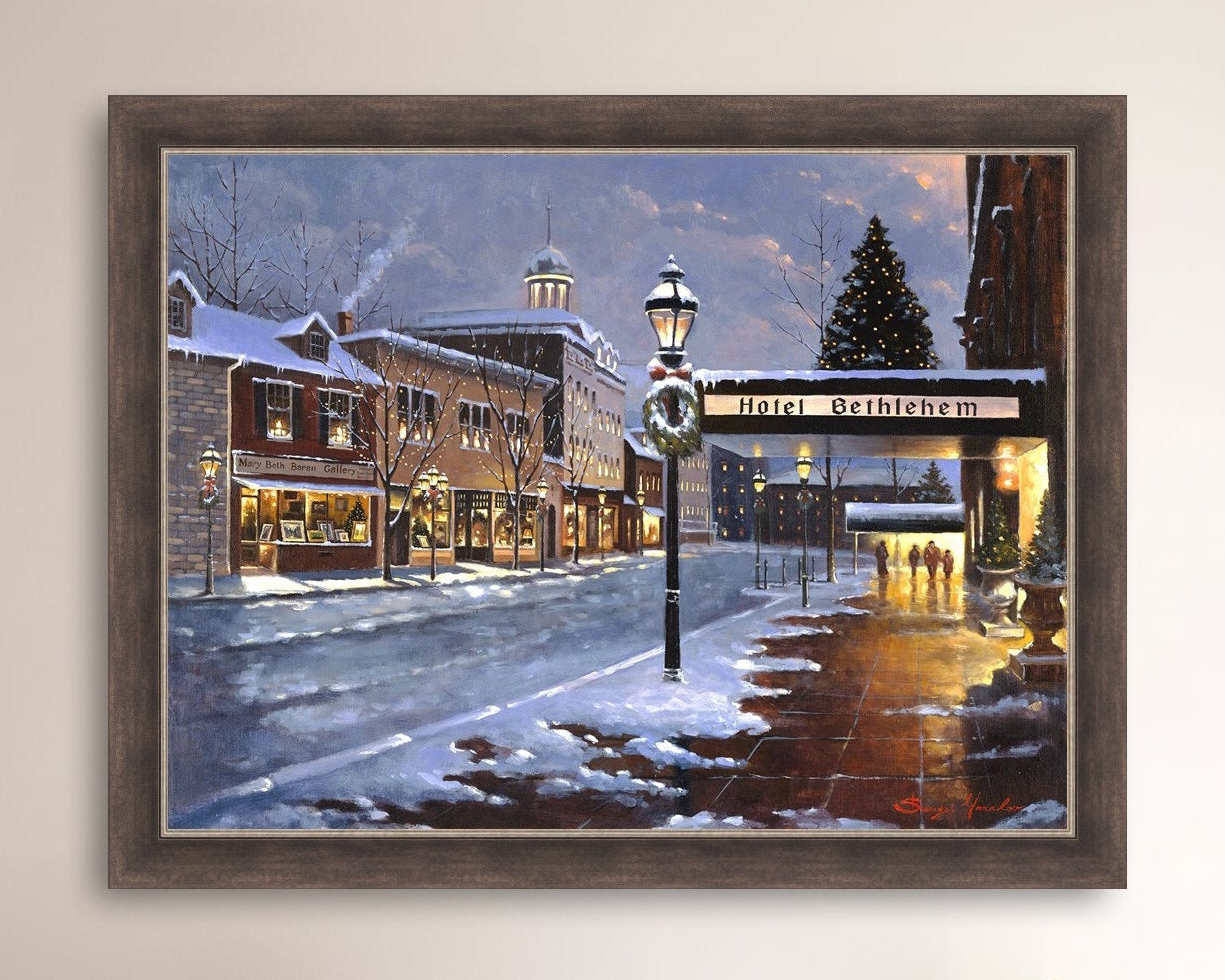 Hotel Bethlehem painting with the snow and Christmas Tree 