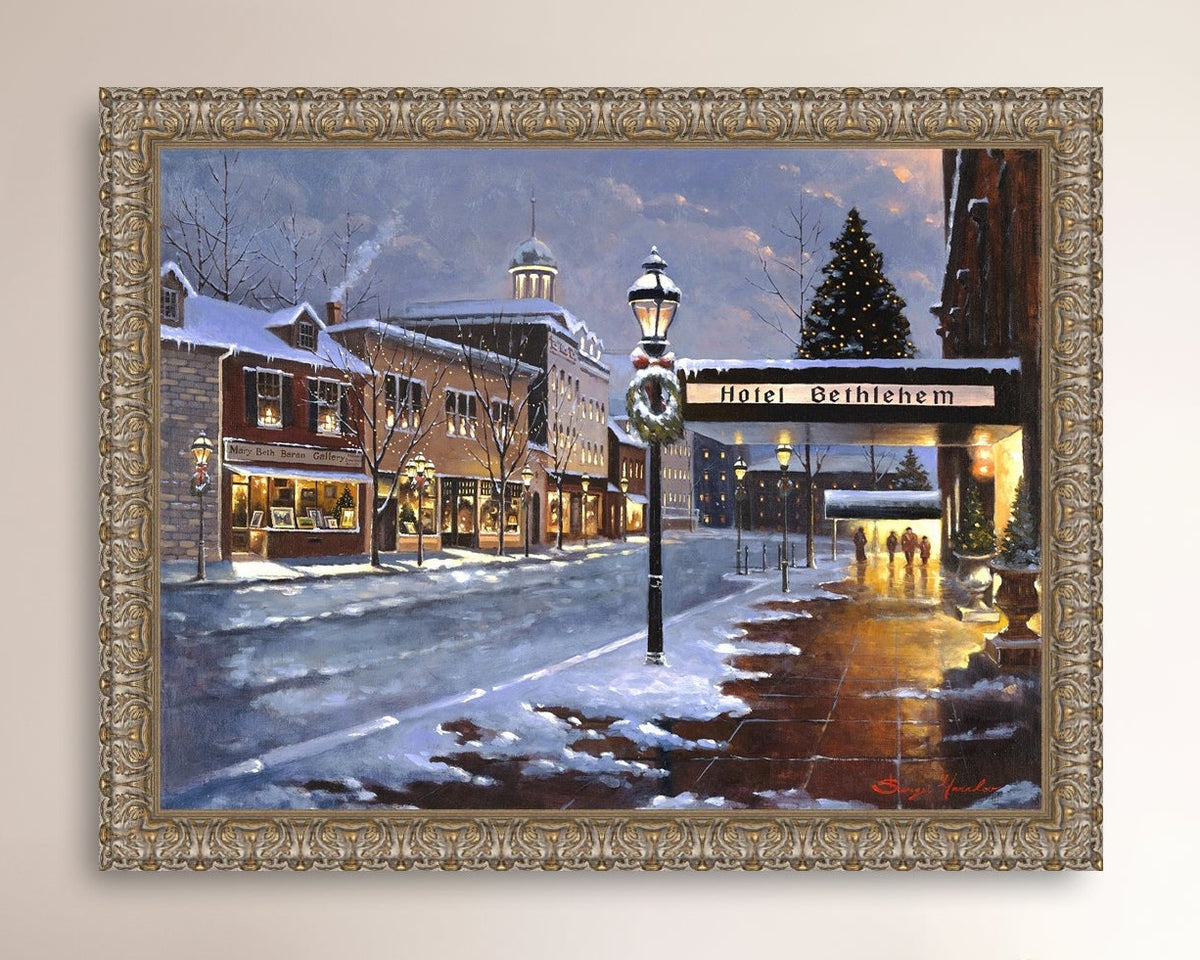 Hotel Bethlehem painting with the snow and Christmas Tree 