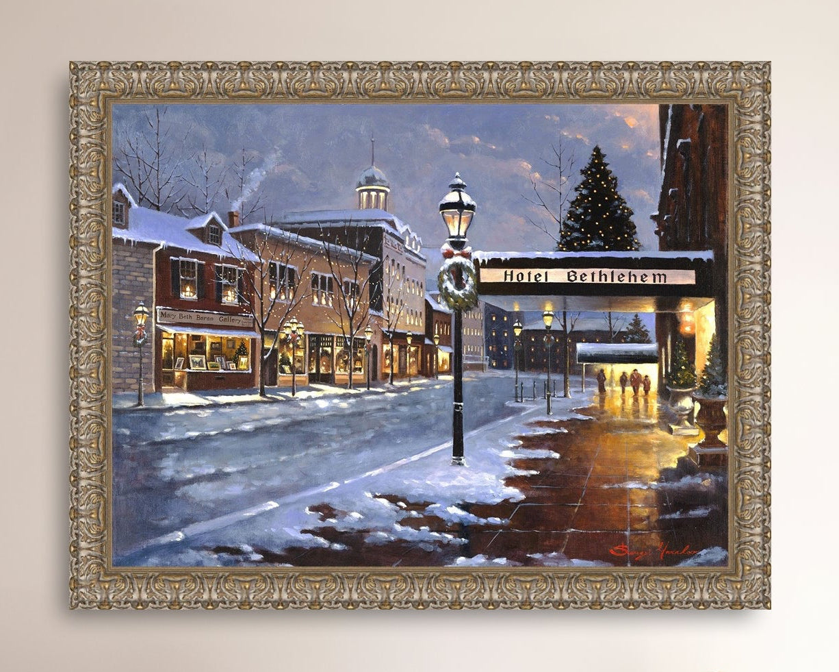 Hotel Bethlehem painting with the snow and Christmas Tree 