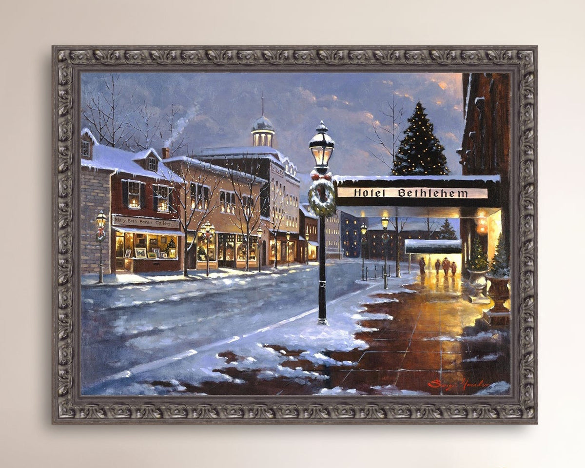 Hotel Bethlehem painting with the snow and Christmas Tree 