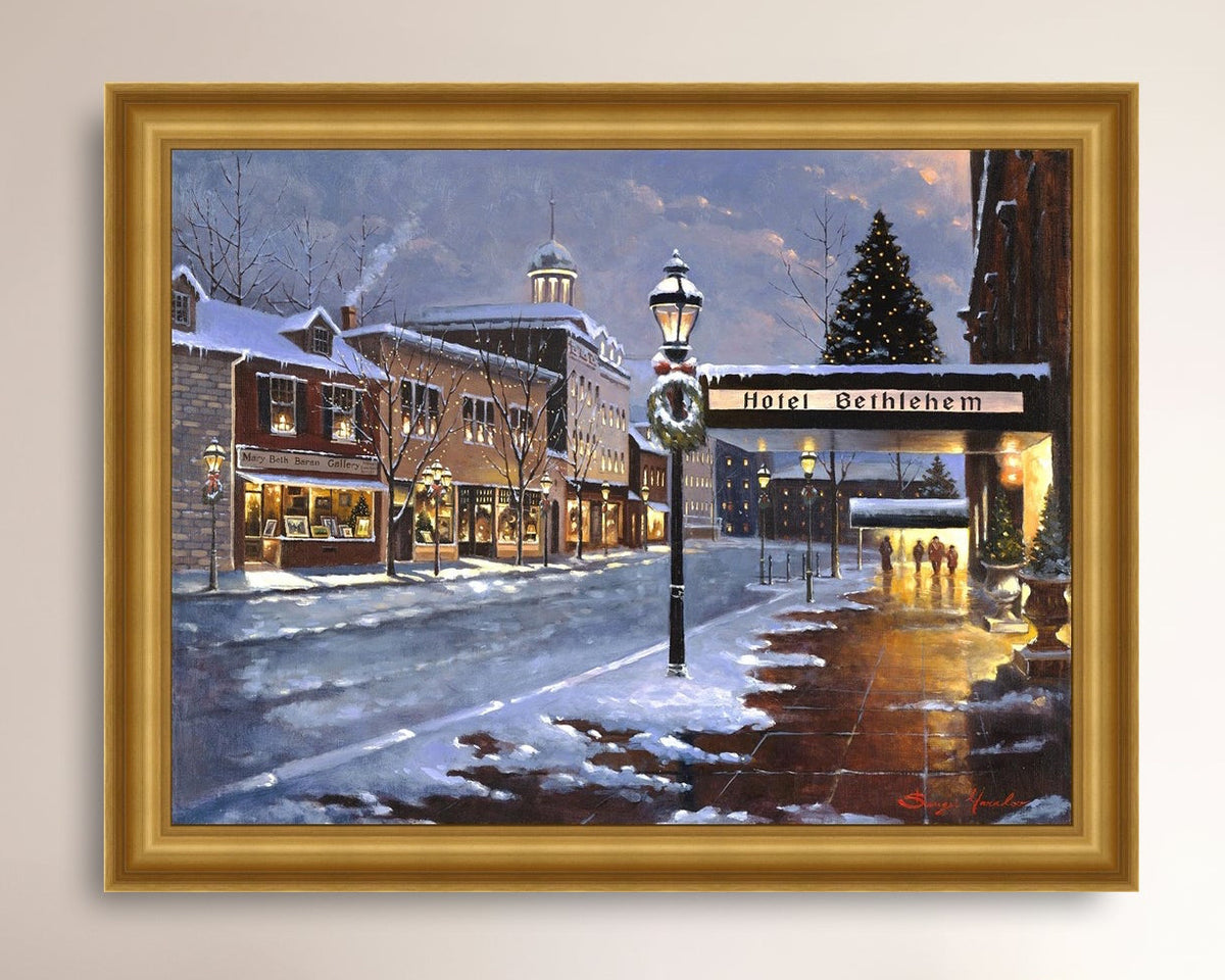 Hotel Bethlehem painting with the snow and Christmas Tree 