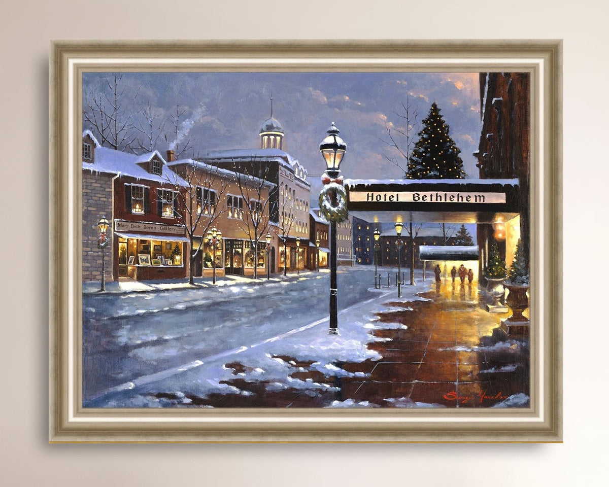 Hotel Bethlehem painting with the snow and Christmas Tree 