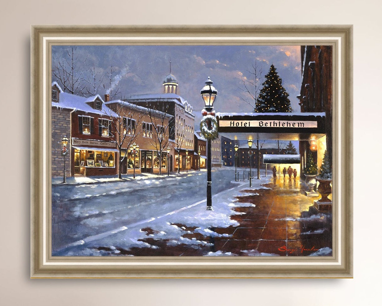 Hotel Bethlehem painting with the snow and Christmas Tree 