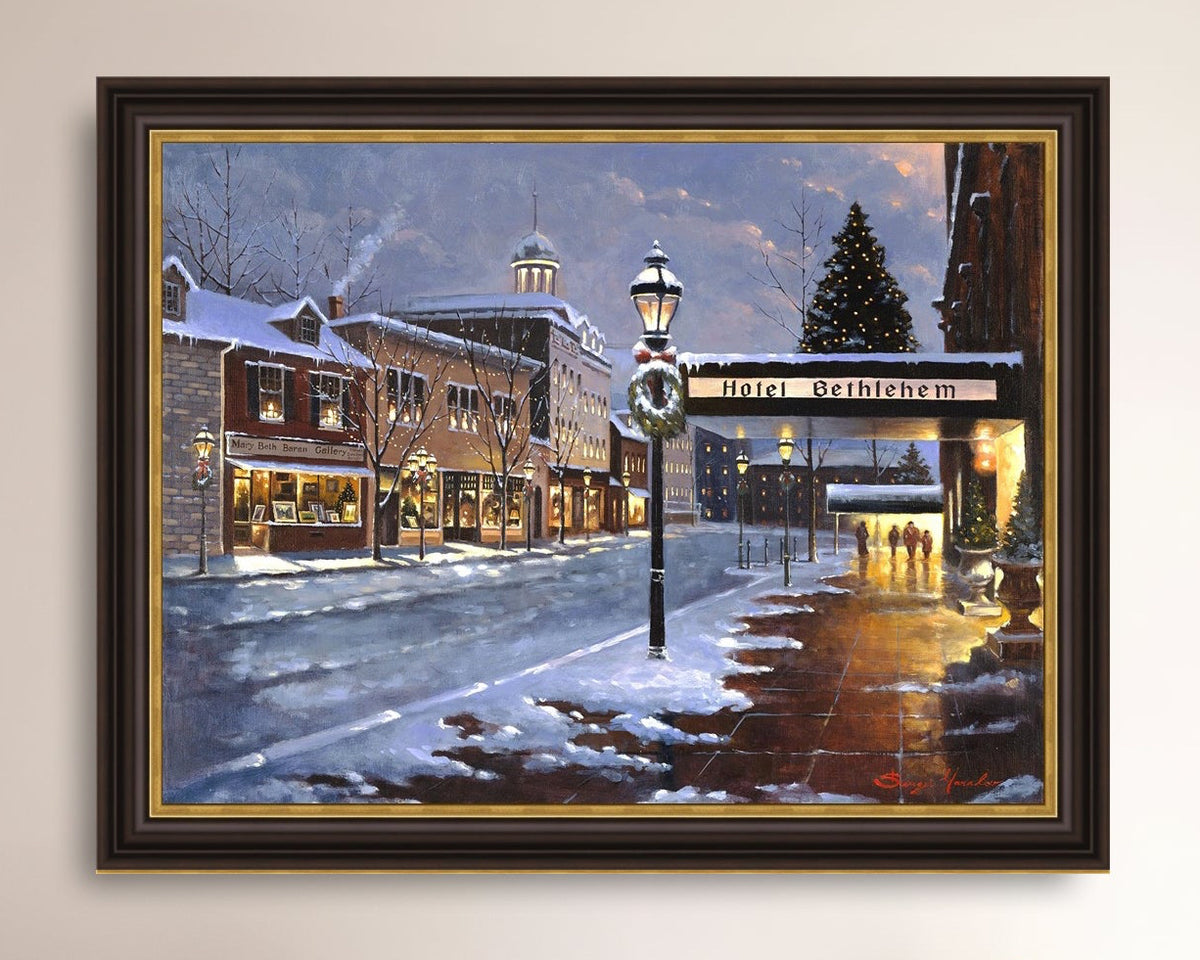 Hotel Bethlehem painting with the snow and Christmas Tree 